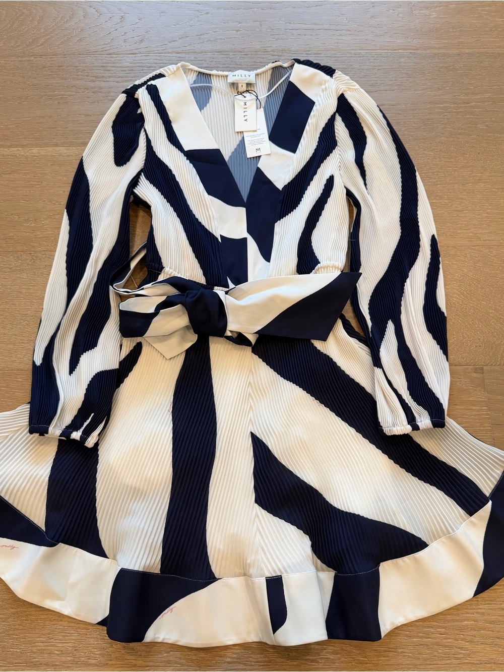 NWT Milly Navy and White Abstract Stripe Mini Dress